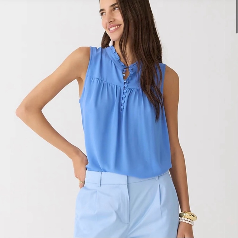J. Crew Sleeveless button-front ruffleneck popover
 Top Blouse Size Medium. NWT